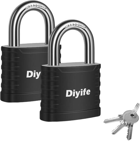 قفل Diyife مع مفتاح، [عبوتان] [3 مفاتيح] قفل خزانة مع مفاتيح على حد سواء، قفل بمفتاح عالي الأمان 5 دبابيس 41.6 مم مع تكبل فولاذي مقوى 1/4 بوصة، أقفال خارجية لخزانة الصالة الرياضية والسياج والبوابة والمدرسة in Kuwait