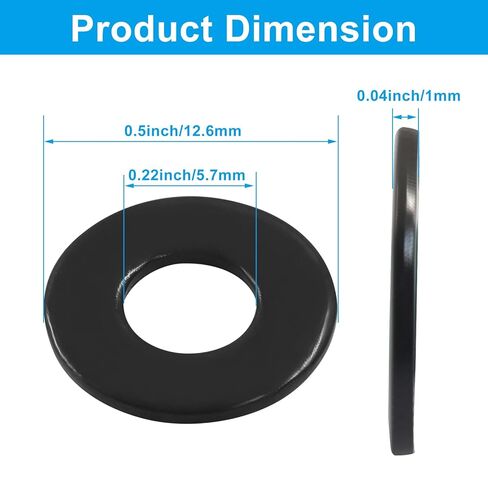 BokWin 50 Pack #10 Flat Washers, 1/2 Inch Outer Diameter, 18-8(304) Stainless Steel Black Electroplated Metal Washers for Decorating Parts Screws & Bolts in Saudi Arabia