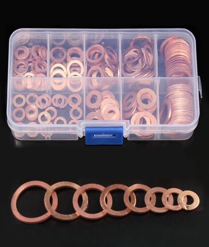 Copper Washers Assortment Kit, Flat Gaskets, 100 Pcs M4, M5, M6, M8, M10, M12, M14 in Saudi Arabia