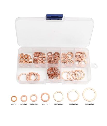 Copper Washers Assortment Kit, Flat Gaskets, 100 Pcs M4, M5, M6, M8, M10, M12, M14 in Saudi Arabia