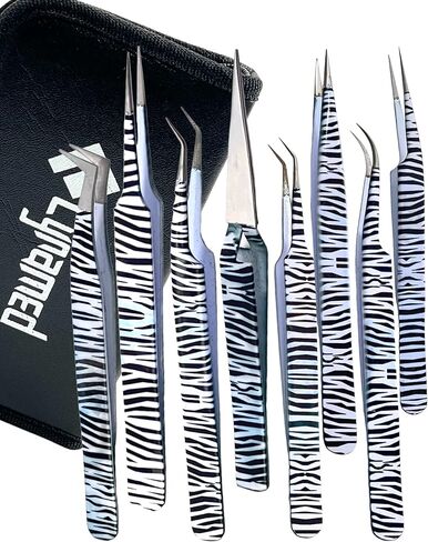 LAB WORK TWEEZERS SET OF 8 GERMAN GRADE PREMIUM ZEBRA PATTERNS FOR ELECTRONIC DEVICE REPAIR, JEWELRY REPAIR, LAB USE, CRAFTS (CYNAMED) in Saudi Arabia