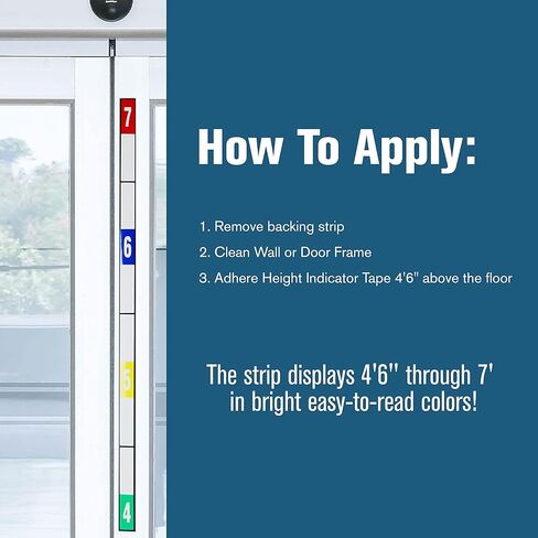 شريط حائط لقياس الارتفاع من BankSupplies - عرض 1 ½ بوصة × ارتفاع 91 سم - شريط دعم لاصق قابل للإزالة - مادة فينيل متينة - خلفية بيضاء وحروف سوداء - قياس الارتفاع للبالغين in Kuwait