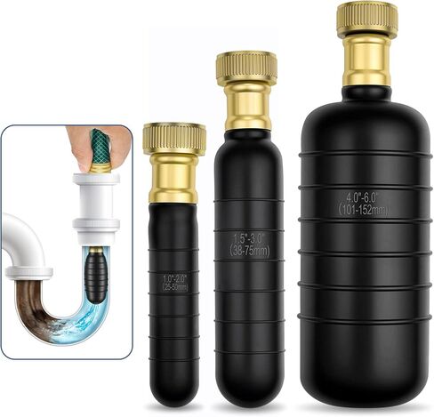 3 Pack Drain Bladder Kit, Rubber Drain Cleaning Bladder Fits 1"–6" Pipes, Unclogger for Sinks, Showers, Bathtubs, Pools, Main Drains & Outdoor Sewer Lines in Kuwait