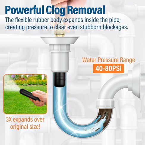 3 Pack Drain Bladder Kit, Rubber Drain Cleaning Bladder Fits 1"–6" Pipes, Unclogger for Sinks, Showers, Bathtubs, Pools, Main Drains & Outdoor Sewer Lines in Kuwait