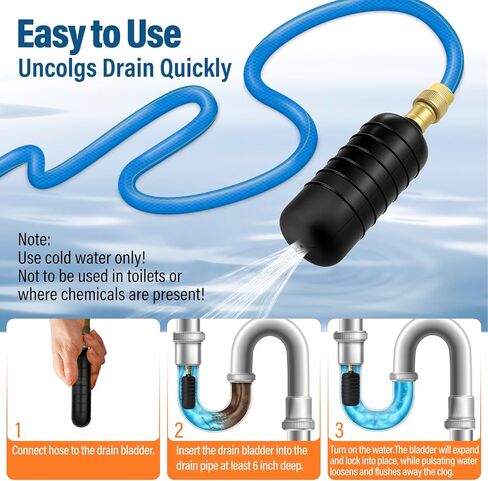 3 Pack Drain Bladder Kit, Rubber Drain Cleaning Bladder Fits 1"–6" Pipes, Unclogger for Sinks, Showers, Bathtubs, Pools, Main Drains & Outdoor Sewer Lines in Kuwait