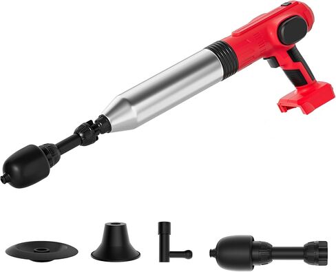 مكبس مرحاض كهربائي لاسلكي من Rozlchar متوافق مع بطارية ميلووكي 18 فولت (بدون بطارية)، أداة فك انسداد تصريف الضغط العالي مع 3 رؤوس قابلة للتبديل للمغاسل وحوض الغسيل والمراحيض in Kuwait