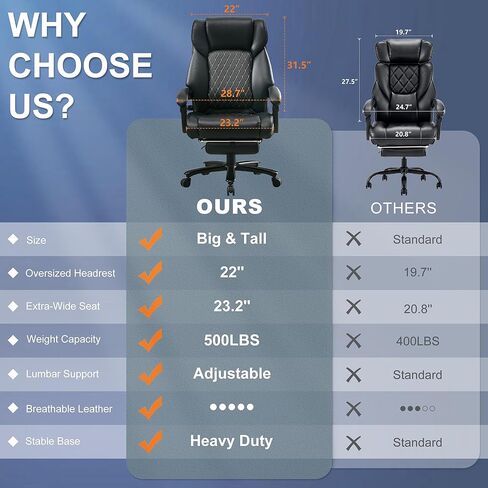 Executive Office Chair with Footrest, Reclining Desk Chairs Home Room, Bedroom, Leather Computer Gaming Chair Big and Tall, Padded Armrest & Headrest, Ergo Lumbar Support Recliner with Wheels, Black in Saudi Arabia