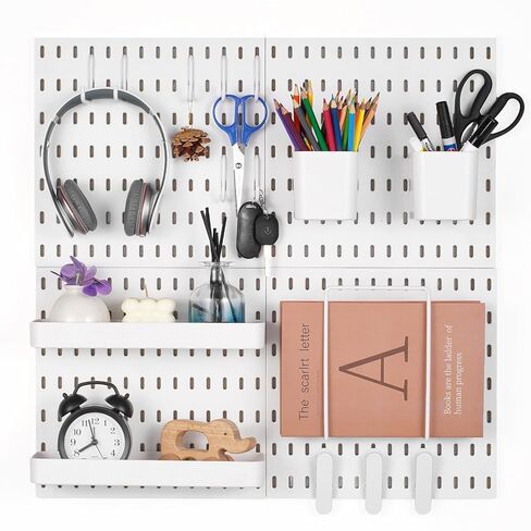 مجموعة مجموعة VEVOR Pegboard، لوحة Pegboard بلاستيكية مقاس 27.94 سم × 27.94 سم، 4 لوحات، طقم منظم حائط لوح ربط مع ملحقات، لتخزين أدوات المرآب، غرفة المعيشة، المطبخ، غرفة الحرف، المكتب، الحمام، المنزل، أبيض in Saudi Arabia