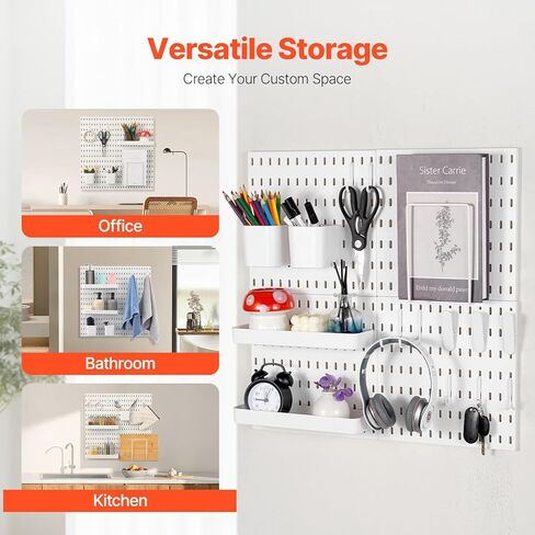 مجموعة مجموعة VEVOR Pegboard، لوحة Pegboard بلاستيكية مقاس 27.94 سم × 27.94 سم، 4 لوحات، طقم منظم حائط لوح ربط مع ملحقات، لتخزين أدوات المرآب، غرفة المعيشة، المطبخ، غرفة الحرف، المكتب، الحمام، المنزل، أبيض in Saudi Arabia