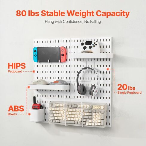 مجموعة مجموعة VEVOR Pegboard، لوحة Pegboard بلاستيكية مقاس 27.94 سم × 27.94 سم، 4 لوحات، طقم منظم حائط لوح ربط مع ملحقات، لتخزين أدوات المرآب، غرفة المعيشة، المطبخ، غرفة الحرف، المكتب، الحمام، المنزل، أبيض in Saudi Arabia
