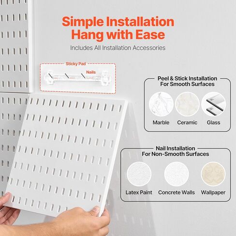 مجموعة مجموعة VEVOR Pegboard، لوحة Pegboard بلاستيكية مقاس 27.94 سم × 27.94 سم، 4 لوحات، طقم منظم حائط لوح ربط مع ملحقات، لتخزين أدوات المرآب، غرفة المعيشة، المطبخ، غرفة الحرف، المكتب، الحمام، المنزل، أبيض in Saudi Arabia