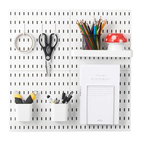 مجموعة مجموعة VEVOR Pegboard، لوحة Pegboard بلاستيكية مقاس 27.94 سم × 27.94 سم، 4 لوحات، طقم منظم حائط لوح ربط مع ملحقات، لتخزين أدوات المرآب، غرفة المعيشة، المطبخ، غرفة الحرف، المكتب، الحمام، المنزل، أبيض in Saudi Arabia