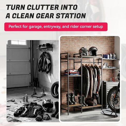 رف معدات الدراجات النارية من TONGMO، حامل خوذة عالي التحمل، رف تخزين كبير لمعدات الدراجات النارية للخوذة والسترة والأحذية وإكسسوارات الركوب in Kuwait