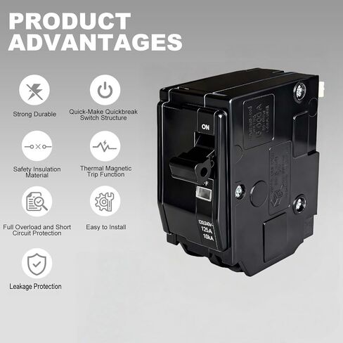 2-Pole 125 Amp Circuit Breaker, Compatible with QO2125, for QO Load Centers, CSED & NQOD Panels, Plug-On Type, 120/240V, Thermal Magnetic Protection in Saudi Arabia