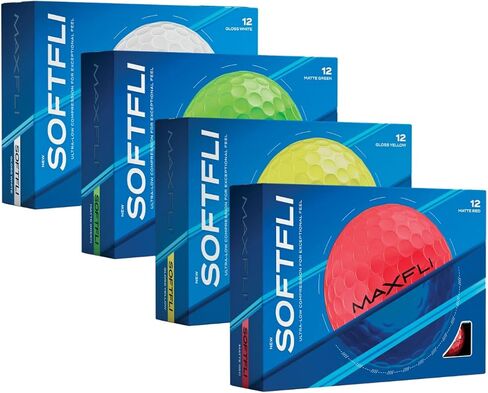 كرات الجولف Maxfli Softfli Gold، 48 عبوة (12 أبيض لامع، 12 أصفر لامع، 12 أخضر غير لامع، 12 أحمر غير لامع) - ملمس ناعم، رؤية عالية، مسافة رائعة، ضغط منخفض in Kuwait