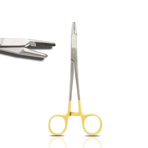 6.5" TC Olsen Hegar Needle Holder Driver with Tungsten Carbide Inserts and Gold Rings - Premium Grade Instrument - Hemostat with Scissors in Saudi Arabia