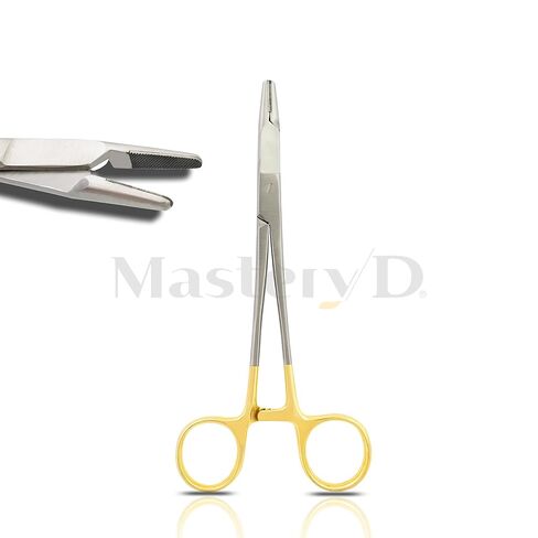 6.5" TC Olsen Hegar Needle Holder Driver with Tungsten Carbide Inserts and Gold Rings - Premium Grade Instrument - Hemostat with Scissors in Saudi Arabia