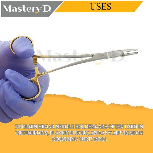 6.5" TC Olsen Hegar Needle Holder Driver with Tungsten Carbide Inserts and Gold Rings - Premium Grade Instrument - Hemostat with Scissors in Saudi Arabia
