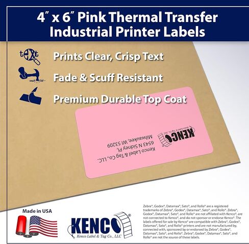 4" X 6" Thermal Transfer (Requires Ribbon) Perfed Stickers Labels for Shipping Labels & Color Coding - 1000 Per Roll on 3" Core - Compatible with Zebra, Datamax, Sato, and More (12 Pack, Pink) in Saudi Arabia