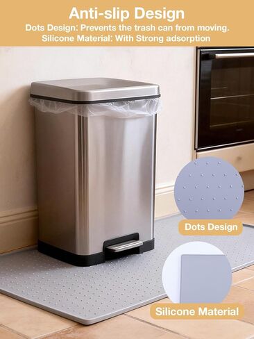 Trash Can Mat, 18.8 x 12 in Silicone Non Slip Under Garbage Can Mat with Raised Edge, Trash Can Mat for Kitchen Office Bedroom, Waterproof Floor Protector to Help Stop Sliding & Catch Spills in Kuwait