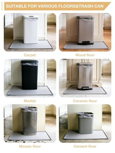 Trash Can Mat, 18.8 x 12 in Silicone Non Slip Under Garbage Can Mat with Raised Edge, Trash Can Mat for Kitchen Office Bedroom, Waterproof Floor Protector to Help Stop Sliding & Catch Spills in Kuwait