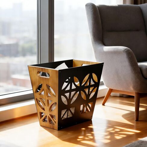 Wood Office Trash Can,Retro Bedroom Trash Can Decorative Bathroom Waste Basket with Handle Small Paper Wastebasket Rectangular Reclaimed Iron and Wood Storage Basket in Saudi Arabia