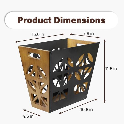 Wood Office Trash Can,Retro Bedroom Trash Can Decorative Bathroom Waste Basket with Handle Small Paper Wastebasket Rectangular Reclaimed Iron and Wood Storage Basket in Saudi Arabia