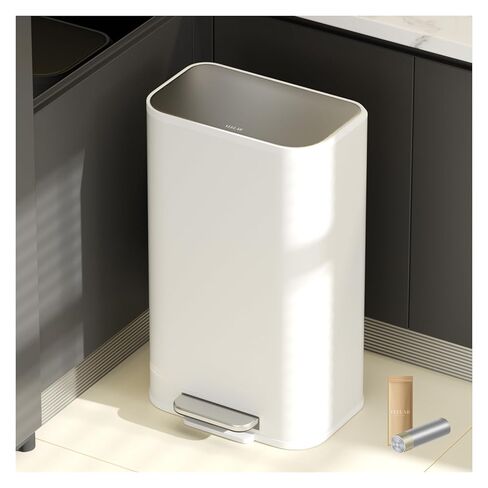 سلة مهملات حمام المطبخ (8 جالون/30 لتر) - صناديق قمامة من الفولاذ المقاوم للصدأ مع دواسة قدم، سلة إعادة التدوير مع غطاء لديكور الحمام المكتبي (أبيض) in Kuwait