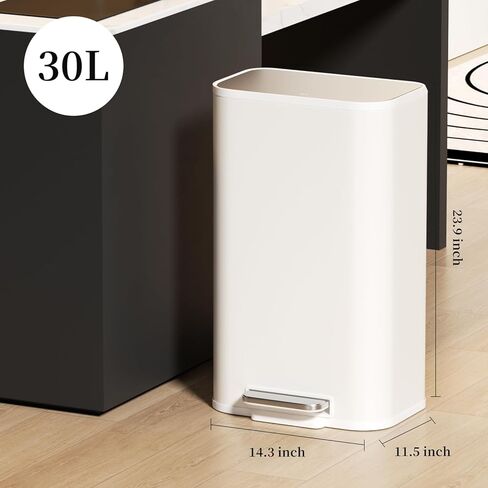 Kitchen Bathroom (8 Gallon/30 Liter) Trash Can - Stainless Steel Garbage Cans with Foot Pedal, Recycling Bin with Lid for Office Bathroom Decor (White) in Saudi Arabia