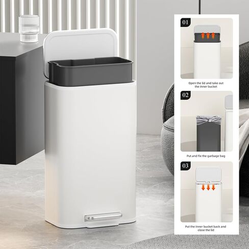 Kitchen Bathroom (8 Gallon/30 Liter) Trash Can - Stainless Steel Garbage Cans with Foot Pedal, Recycling Bin with Lid for Office Bathroom Decor (White) in Saudi Arabia