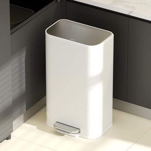 Kitchen Bathroom (8 Gallon/30 Liter) Trash Can - Stainless Steel Garbage Cans with Foot Pedal, Recycling Bin with Lid for Office Bathroom Decor (White) in Saudi Arabia