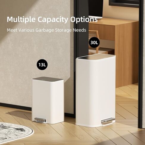Kitchen Bathroom (8 Gallon/30 Liter) Trash Can - Stainless Steel Garbage Cans with Foot Pedal, Recycling Bin with Lid for Office Bathroom Decor (White) in Saudi Arabia