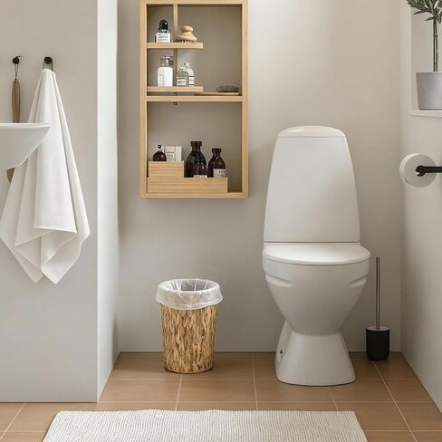 سلة مهملات صفير الماء، سلة نفايات من الألياف الطبيعية المنسوجة يدويًا، سلة قمامة صغيرة مزخرفة من بوهو للحمام وغرفة النوم والمكتب، 7.5 بوصة × 6.5 بوصة × 11 بوصة in Kuwait