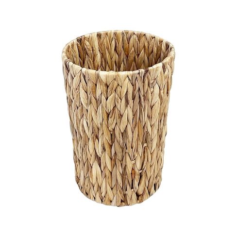Water Hyacinth Wicker Trash Can, Handwoven Natural Fiber Waste Basket, Small Boho Decorative Garbage Bin for Bathroom, Bedroom, Office, 7.5"×6.5"×11" in Saudi Arabia
