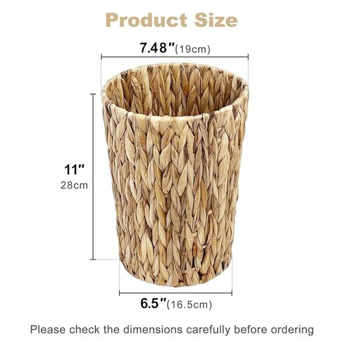 Water Hyacinth Wicker Trash Can, Handwoven Natural Fiber Waste Basket, Small Boho Decorative Garbage Bin for Bathroom, Bedroom, Office, 7.5"×6.5"×11" in Saudi Arabia