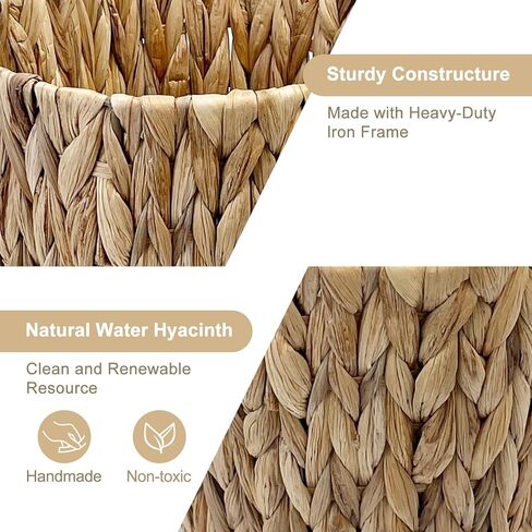 Water Hyacinth Wicker Trash Can, Handwoven Natural Fiber Waste Basket, Small Boho Decorative Garbage Bin for Bathroom, Bedroom, Office, 7.5"×6.5"×11" in Saudi Arabia
