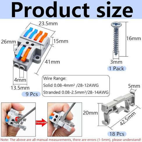 مجموعة الكتل الطرفية 2 في 4 خارج من CESFONJER (9 مجموعات)، موصلات أسلاك الرافعة للإدخال المزدوج إلى أربعة وصلات إخراج، وسكة DIN وحامل لولبي، وموصل كهربائي 28-12AWG، بما في ذلك الأقواس والمسامير in Kuwait