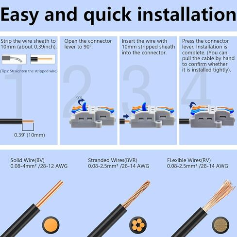 مجموعة الكتل الطرفية 2 في 4 خارج من CESFONJER (9 مجموعات)، موصلات أسلاك الرافعة للإدخال المزدوج إلى أربعة وصلات إخراج، وسكة DIN وحامل لولبي، وموصل كهربائي 28-12AWG، بما في ذلك الأقواس والمسامير in Kuwait