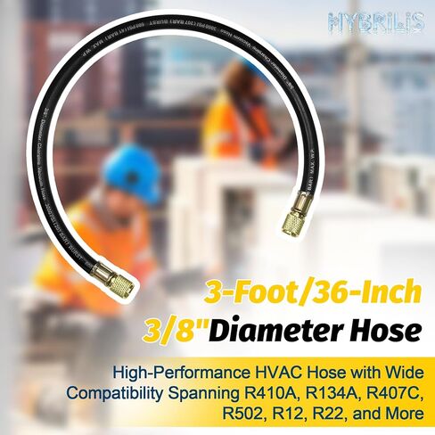 3FT 15636 3/8 بوصة خرطوم شحن/مكنسة كهربائية للخدمة الشاقة، تركيبات 3/8 بوصة إلى 3/8 بوصة، خرطوم HVAC بطول 3 أقدام، ضغط عمل 600 رطل لكل بوصة مربعة، ضغط انفجار 3000 رطل لكل بوصة مربعة، متوافق مع معظم معدات التبريد والتيار المتردد in Kuwait