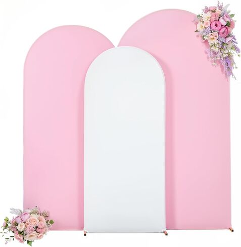 Pink Arch Backdrop Covers Set of 3-7.2FT, 6.6FT, 6FT Pink Spandex Wedding Arch Covers for Baby Shower Girls Birthday Party Wedding Ceremony Banquet Photo Balloon Arch Stand Cover Background Decoration in Saudi Arabia