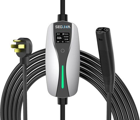شاحن EV من المستوى 2 لـ Tesla، 32Amp 240V 7.68kW NACS EV، قابس NEMA 14-50، تيار قابل للتعديل، شاحن سيارة كهربائي محمول 25 قدم متوافق مع جميع Nacs (فضي) in Kuwait