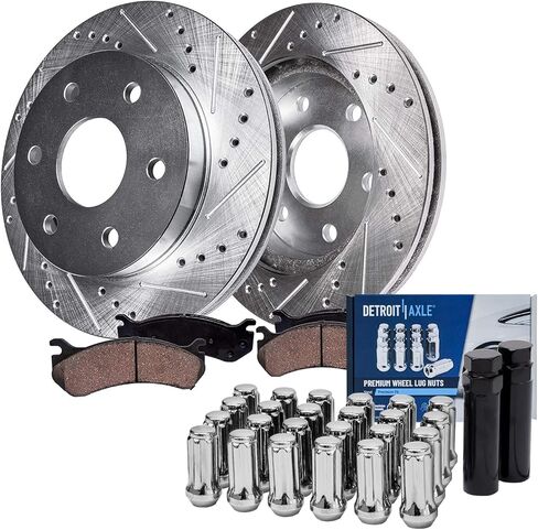 Detroit Axle - مجموعة الفرامل الأمامية لشيفروليه GMC K3500 دودج رام 2500 3500 بديل محفور ودوارات فرامل قرص محفورة in Kuwait