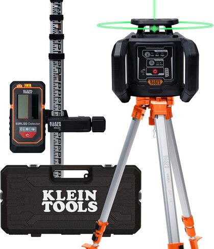 Klein Tools 93RLS مجموعة أدوات مستوى الليزر الدوارة ذاتية التسوية باللون الأخضر، أفقي/عمودي مع نقطة راسيا، نطاق 1150 قدم، قابل لإعادة الشحن، حامل ثلاثي القوائم، كاشف، قضيب درجة 9 أقدام، حقيبة حمل، ≥ 5 ميجاوات فئة 3R in Saudi Arabia