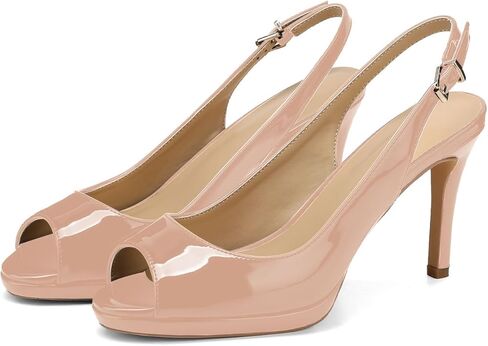 Women’s Patent Leather Slingback Pumps Peep Toe Platform High Heels with Adjustable Buckle Elegant Stiletto Heel Sandals for Dress Office Party in Saudi Arabia