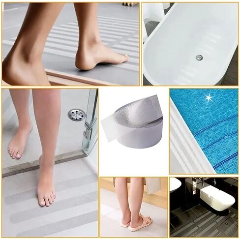 شريط شفاف مضاد للانزلاق - شريط شفاف مانع للانزلاق للسلالم والأرضيات وحوض الاستحمام والدش - شريط أمان مقاوم للماء مع لاصق قوي (1 بوصة × 20 قدم) in Kuwait