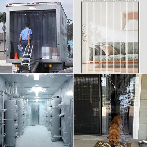 ستارة باب شريطية معزولة حراريًا، بولي كلوريد الفينيل الشفاف المقاوم للماء، حاجز تكييف الهواء المقاوم للرياح، ستارة شفافة ناعمة للتحكم في المناخ (عرض 105 × ارتفاع 210 سم / 41.34 × 82.68 بوصة) in Kuwait