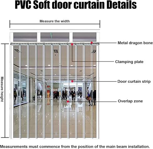 ستارة باب ناعمة شفافة من مادة PVC - شرائط أبواب بلاستيكية عازلة لتكييف الهواء والمجمدات - تصميم شفاف وسلس (W165xH190cm/64.96x74.8in) in Kuwait