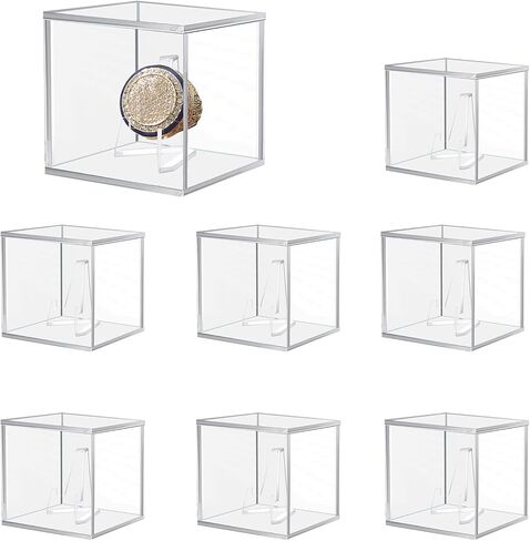 8 PCS Championship Ring Display Case, Clear Championship Ring Holder Box, Plastic Display Easel Coin Stand Holder, Single Stand 1 Slot Ring Hole Storage Box for Jewelry Sport Ring Candy, 2.16 Inch in Kuwait