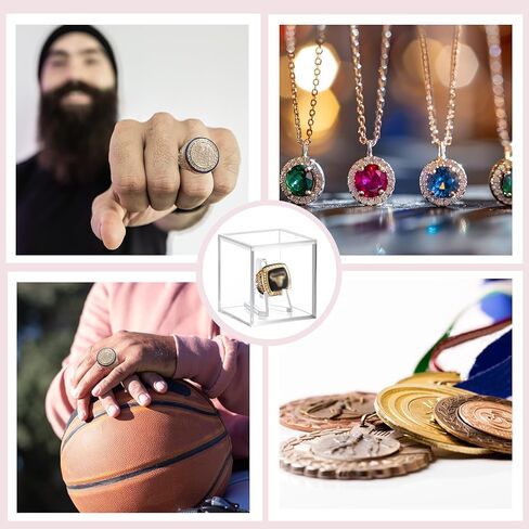8 PCS Championship Ring Display Case, Clear Championship Ring Holder Box, Plastic Display Easel Coin Stand Holder, Single Stand 1 Slot Ring Hole Storage Box for Jewelry Sport Ring Candy, 2.16 Inch in Kuwait