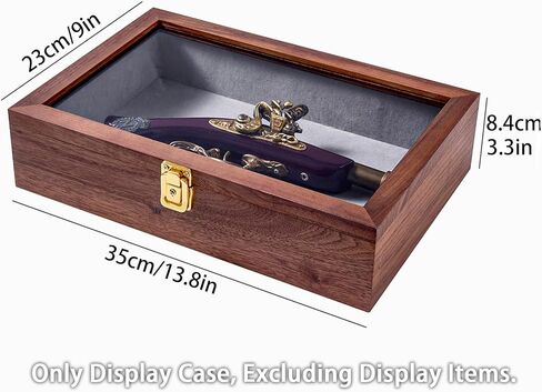 حافظة عرض المسدس من خشب الجوز الصلب مع قفل مناسبة للعملات التذكارية والمسدسات العتيقة والأحجار الكريمة والعينات in Kuwait